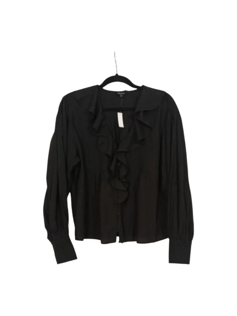 Madewell Ruffled Pintucked Long Sleeve Top Size M Button Up NWT Black Blouse